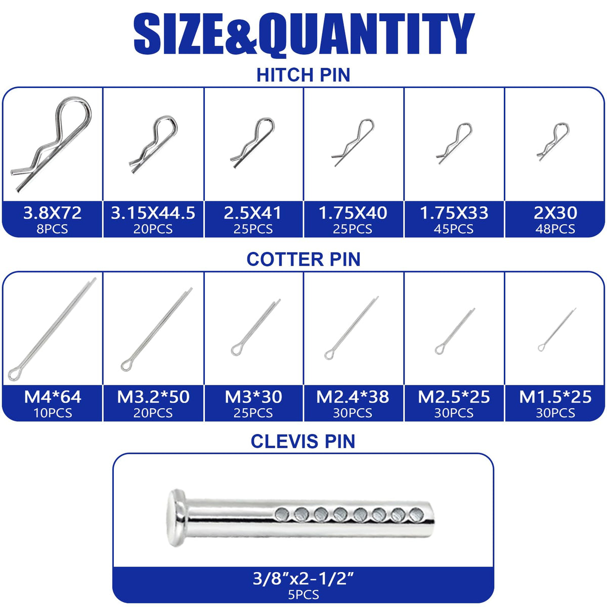367 PCS Heavy Duty Pin Assortment Kit, Hitch Pins R Clip PIns/ Hair Pins/ Lynch Pins/ PTO Pins/ Cotter Pins/ Clevis Pins for Trucks Trailers Tractors Mowers 3 Point Accessories, Farm, Lawn and Garden