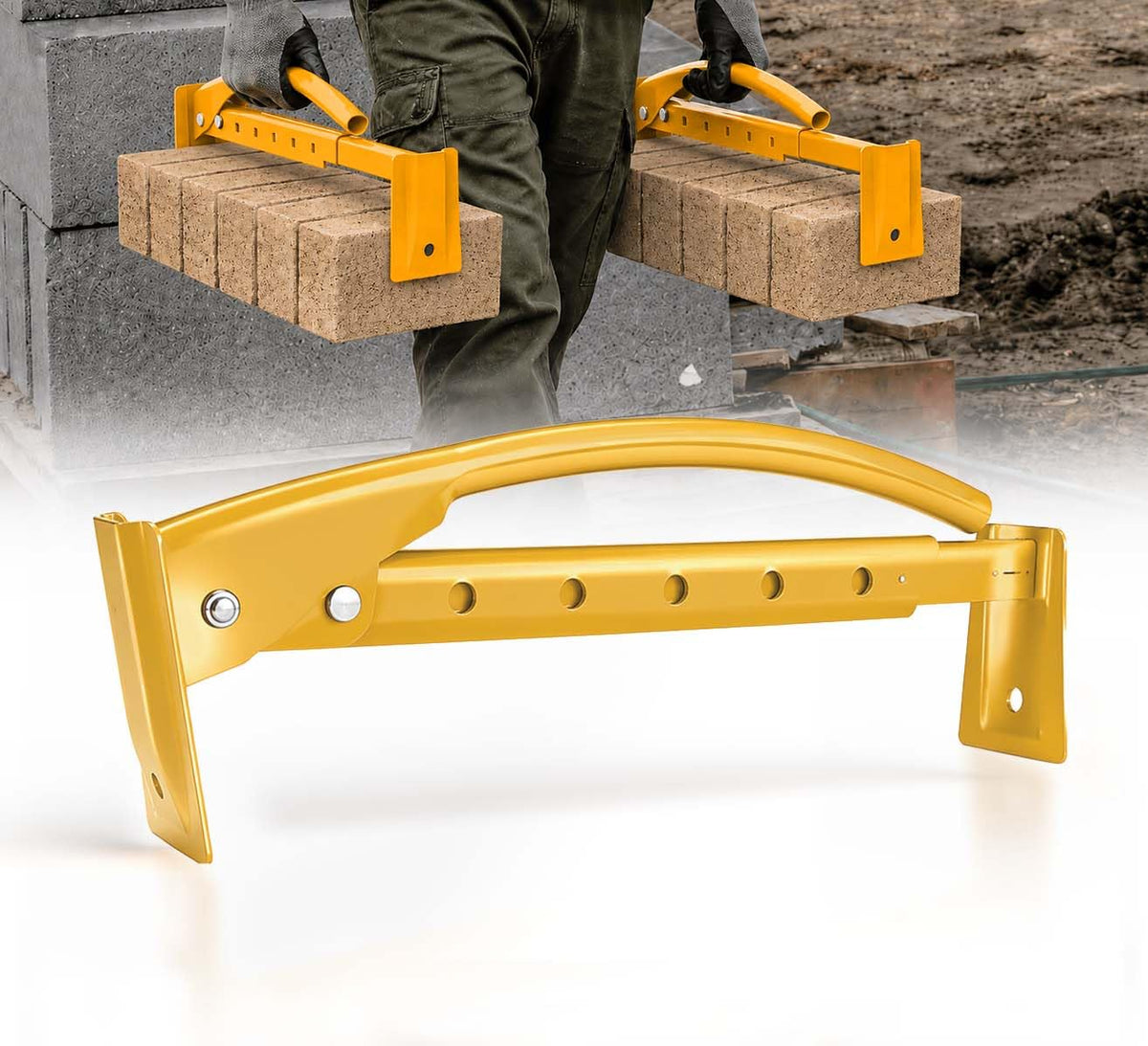 Adjustable Brick Tong, Heavy Duty Steel Brick Lifting Tong Brick Carrier Clamp Masonry Lifting Carrier Tool for Masonry Work, Securely Transports 6-10 Bricks at Once