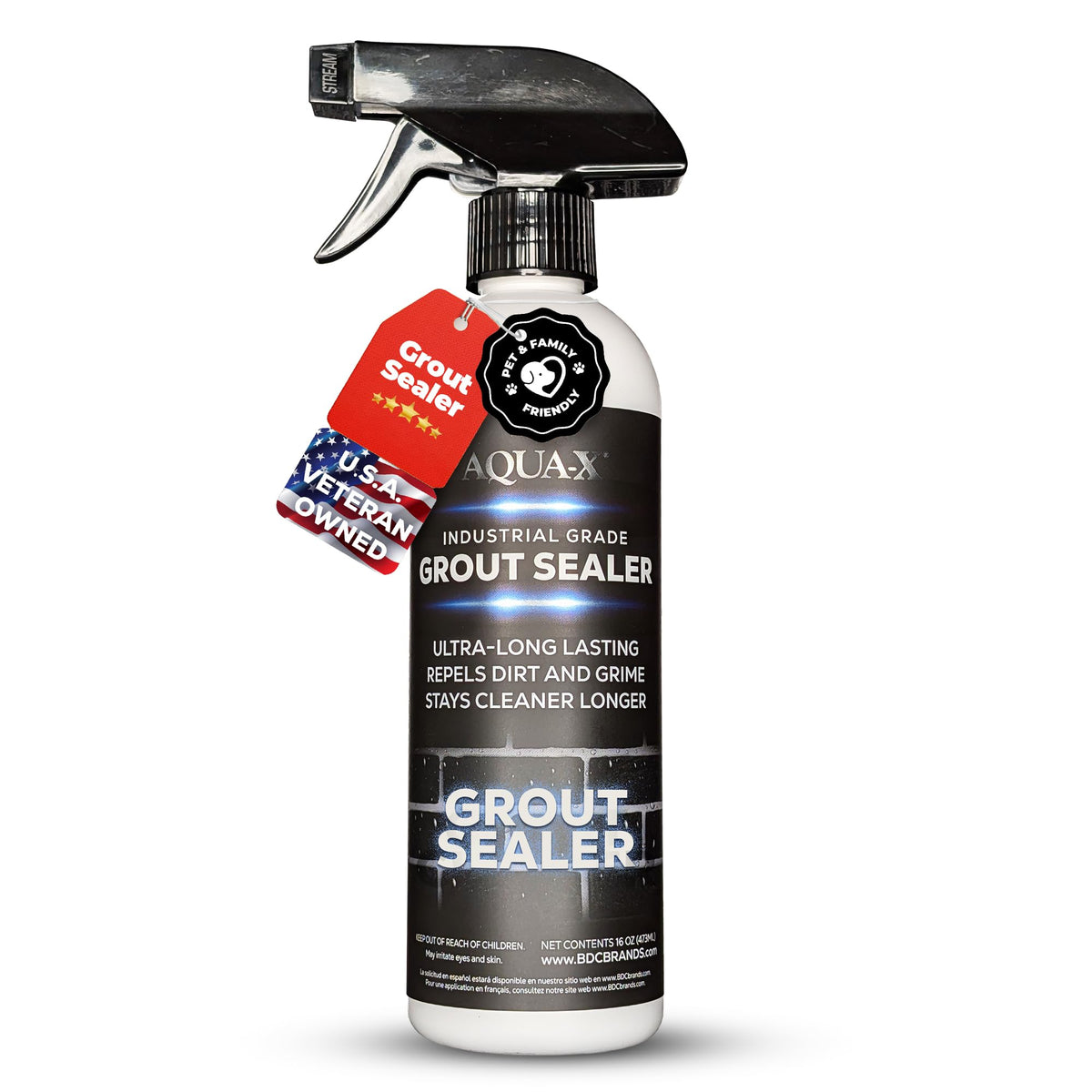 AQUA-X 16 Oz. Grout Sealer, Clear Grout and Tile Sealer, Natural Finish, Professional Grade, Indoor & Outdoor, Fast Dry and Long Lasting Protection