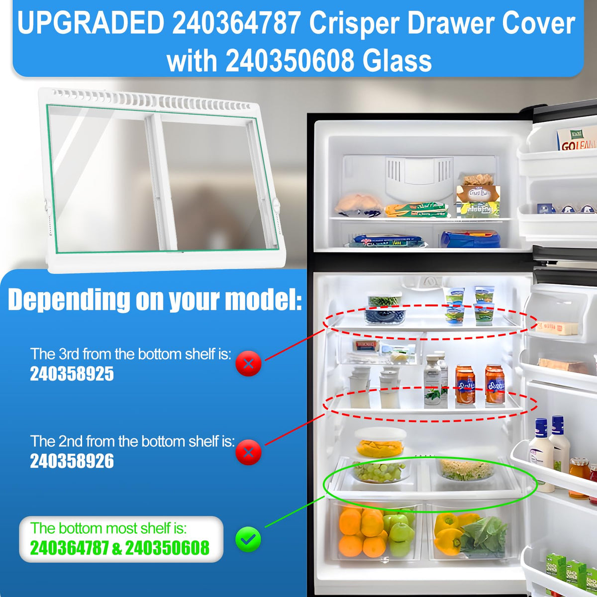 UPGRADED 240364787 Refrigerator Crisper Drawer Cov