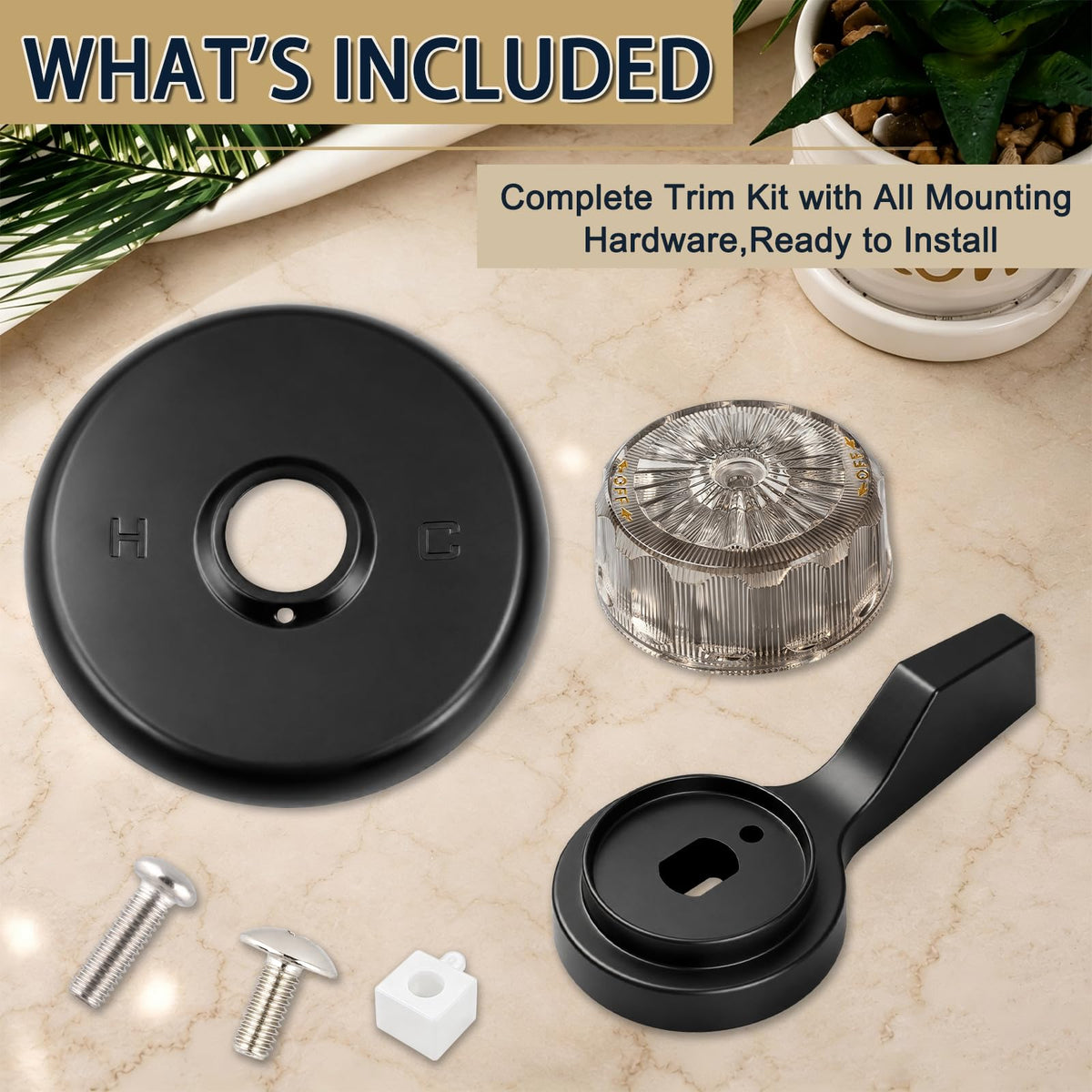 Shower Valves 5-1/2" Trim Kit, Compatible with Mixet MTR-5, Compatible with Mixet Tub and Shower Faucets, Includes 5-1/2 Inch OD Black Flange, Temperature Handle and Volume Control Handle