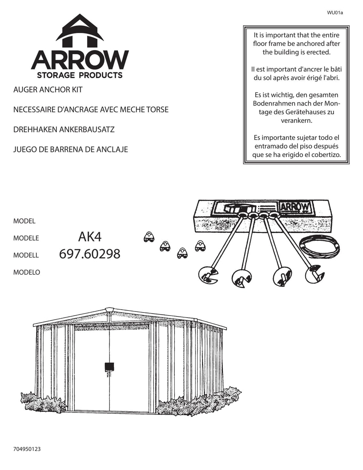 Arrow Shed AK4 Earth Anchor Kit, Black