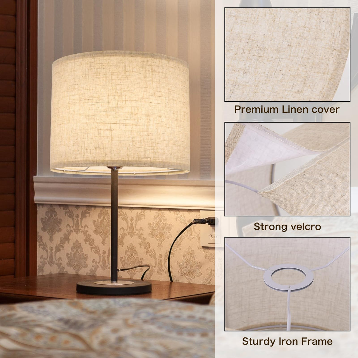 Beige Lamp Shade, Large Drum Lampshade 13''Top X 13'' Bottom X 10'' High, Replacement Lamp Shade Natural Linen Hand Crafted for Table Lamps Floor Lamps Chandelier Lamp, Easy Assembly Required