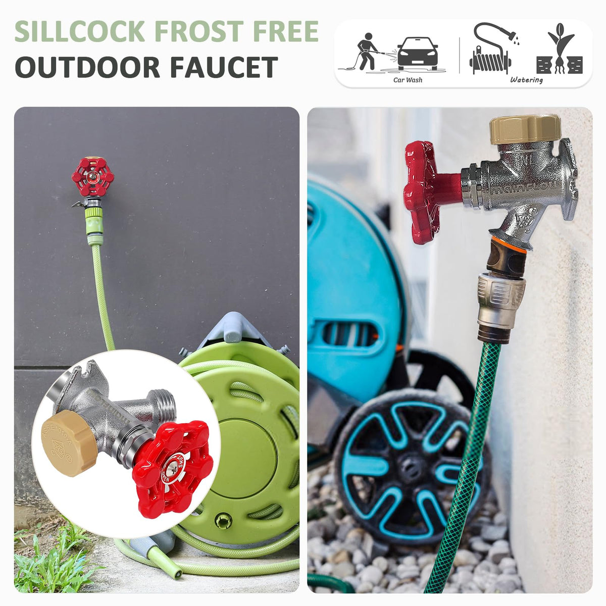 Young dance 12inch Anti-Siphon Frost Free Sillcock, No Lead Brass Frost Proof Outdoor Faucet Bib with Backflow Preventer, 1/2" Push-to-Fit Connector X 3/4 Inch Hose Bibb Frost Free Spigot