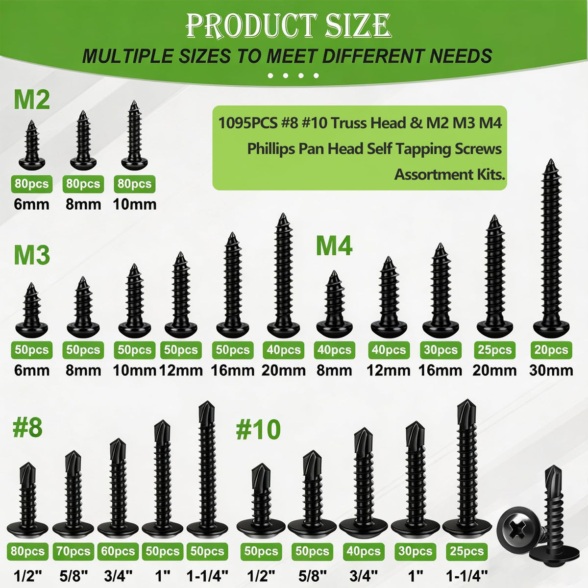 mxuteuk #8 #10 & M2 M3 M4 Self Tapping Screws for Metal,410 Stainless Steel