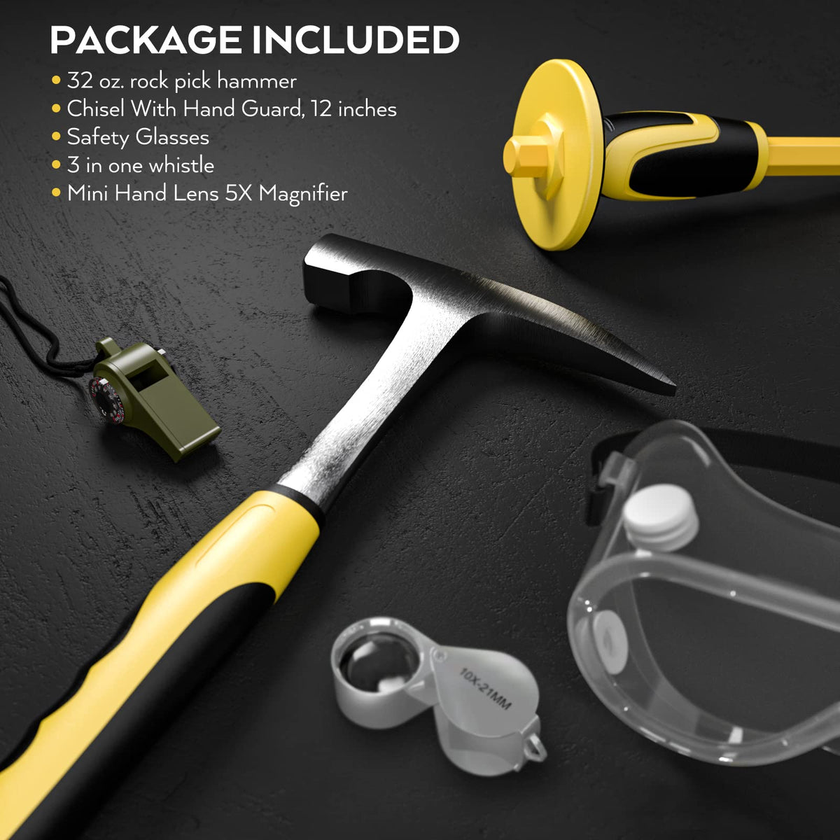 INCLY 5 PCS Geology Rock Pick Equipment Kit for Gold Mining & Prospecting