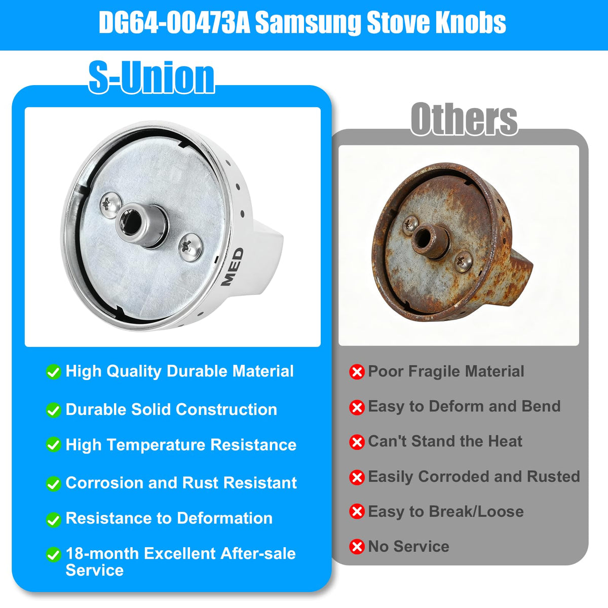 S-Union DG64-00473A Stove Knobs Compatible with Samsung Stove Knob Replacement,for Samsung Gas Range Oven Knobs Parts NX58H5600SS NX58H5650WS NX58J7750SS NX58F5700WS Burner Control Dial Perilla,5pcs