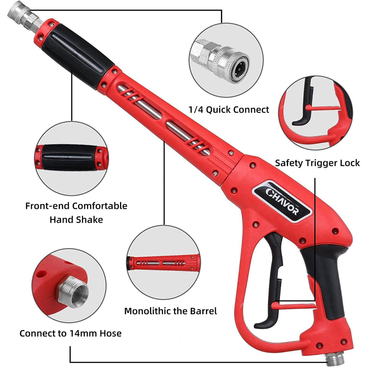 CHAVOR Upgraded Pressure Washer Gun with Extension Replacement Wand, M22 Fitting,7 Inch 30 Degree Curved Rod, 5 Nozzle Tips, 5000 PSI, 47 Inch