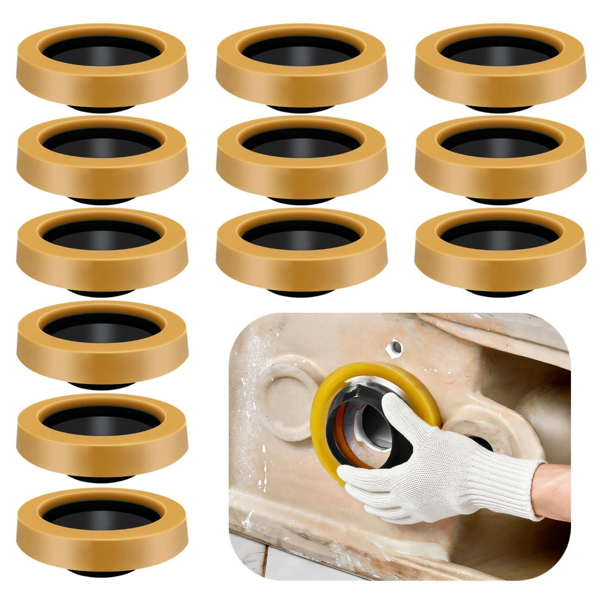 12 Pack Thick Toilet Wax Ring, Universal Wax Ring for Toilet Installation, Heavy-Duty Toilet Wax Rings and Toilet Bowl Wax Ring Seal, High-Density Wax Gasket for 3"/4" Drains