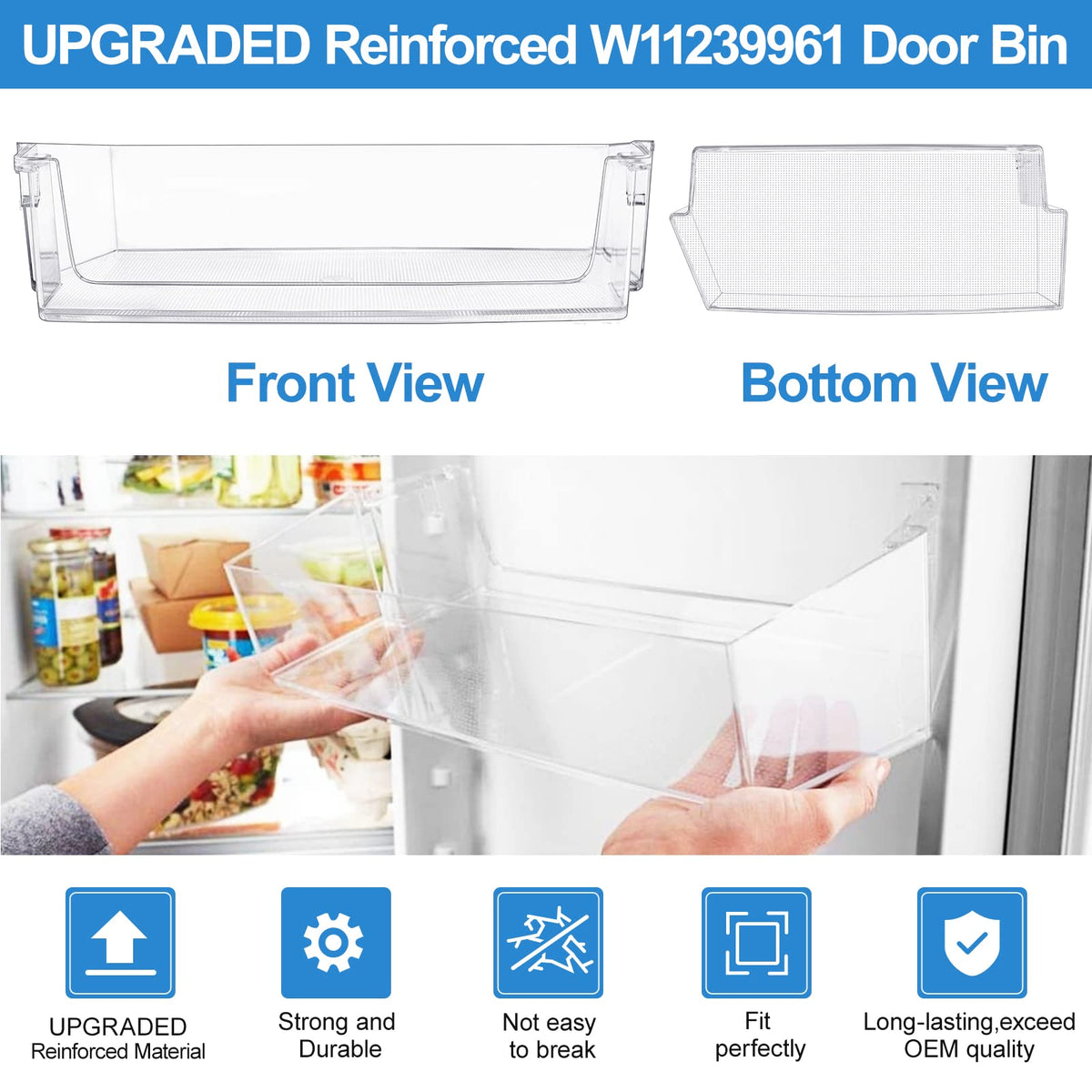 [2 PACK] UPGRADED W11239961 W10900538 Refrigerator Door Shelf Bin Compatible with Whirlpool Refrigerator Door Shelf Parts PS12578777 AP6333410 WRS315SDHZ08 WRS321SDHZ08 WRS315SDHM WRS325SDHZ Door Bin