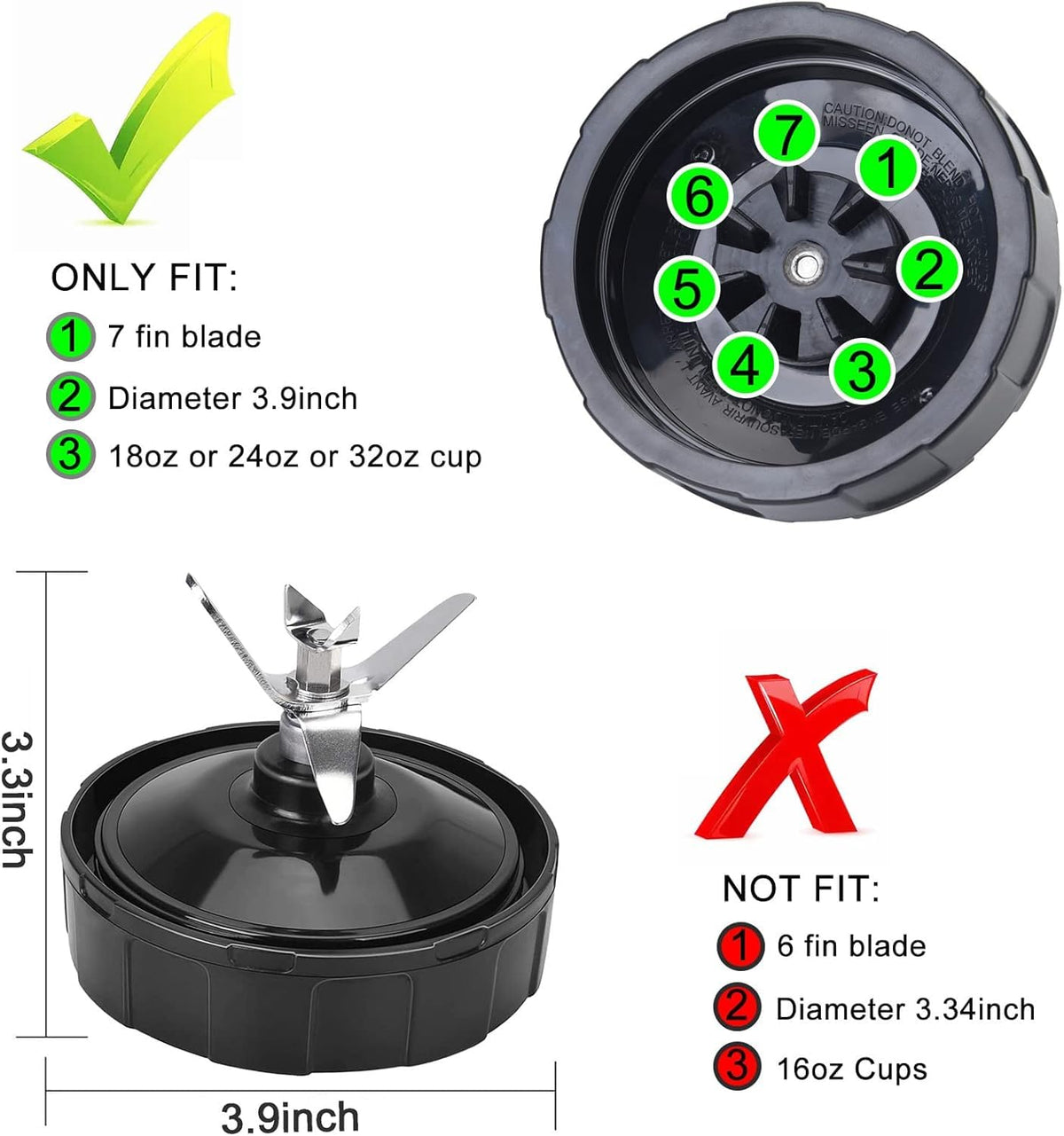 7 Fins Blender Blade Replacement Parts 2pcs Compatible with Ninja Blender Top Lid Accessories for Ninja Auto iQ BL682-30 BL642-30 BL450-30 BL482-30 BL687CO-30 ect.