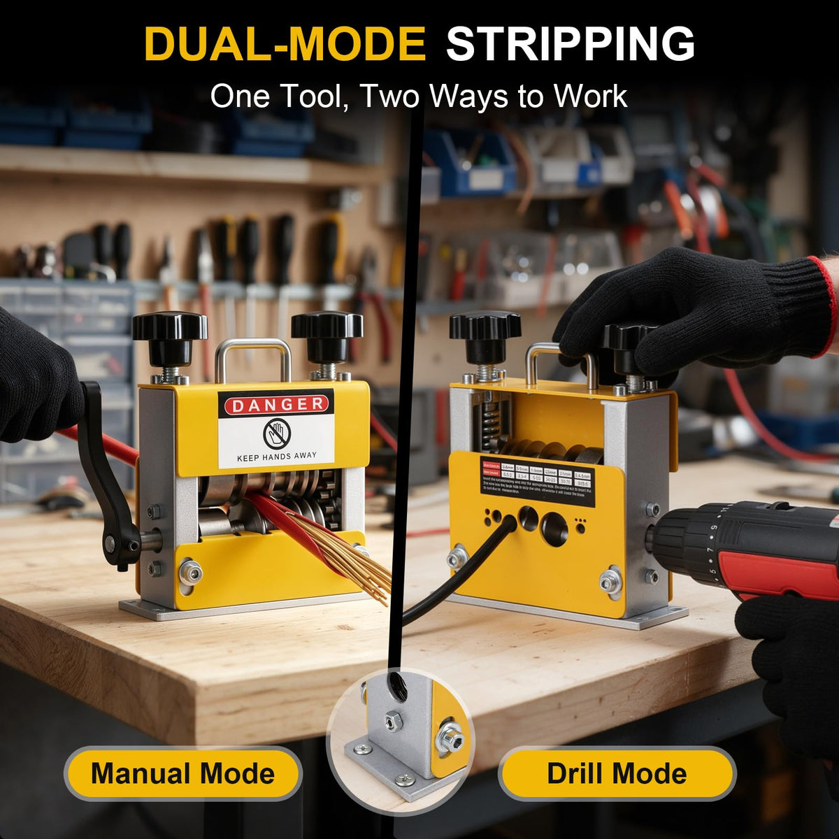 2 in 1 Wire Stripper Machine Manual & Drill‑Powered, Fits 0.06"–0.67" Wires