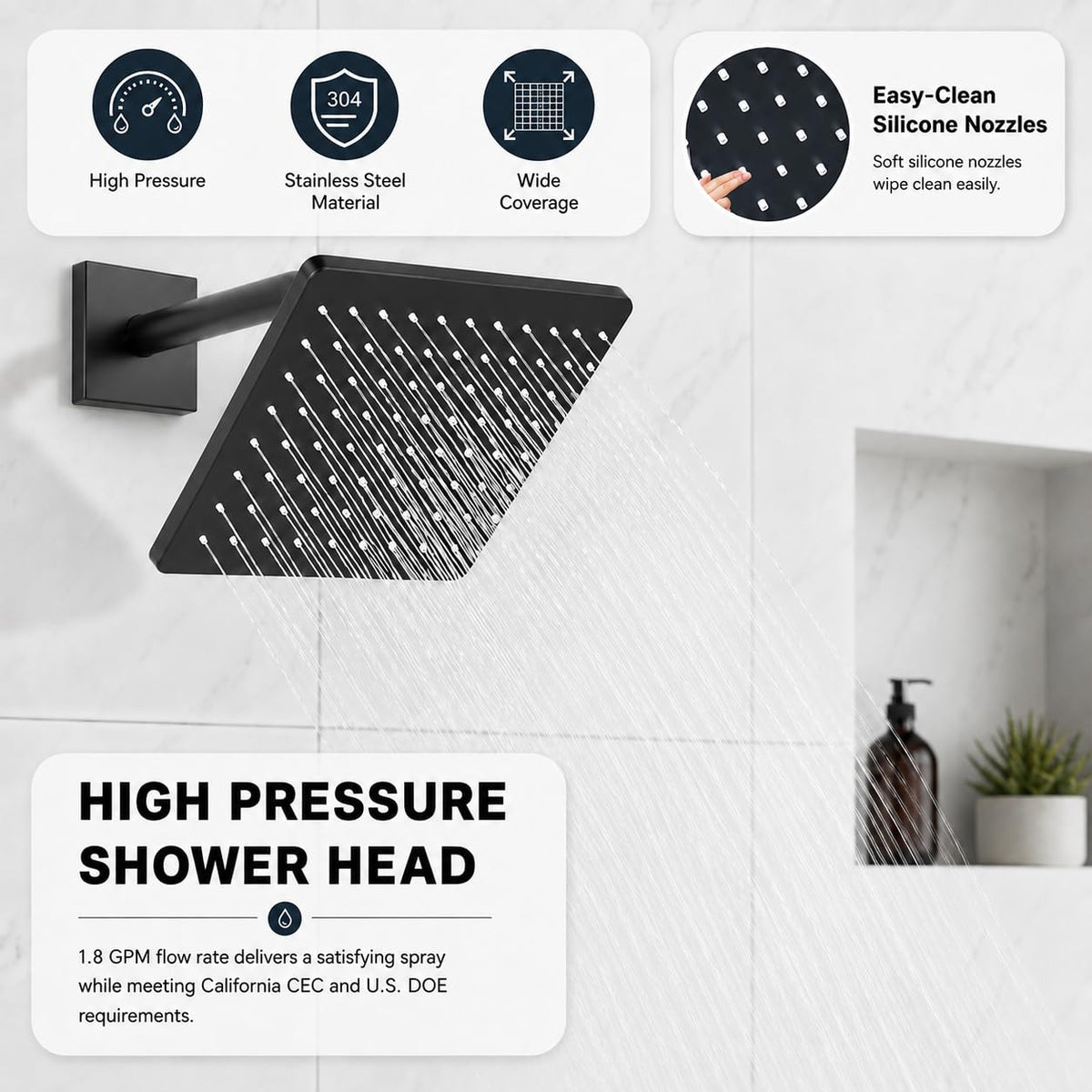 Replacement for Delta 13/14 Series Shower Trim Kit, Compatible with Delta R10000 Valve Tub Shower Faucet Set, Black Shower Head and Handle Set, Matte Black (Cartridge and Valve Not Included)
