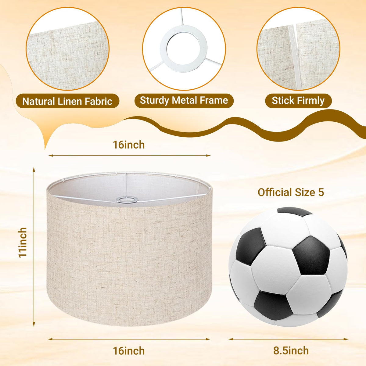 KOORLE Beige Large Drum Lamp Shade for Floor Lamp, 16" Top x 16" Bottom x 11" High, Natural Linen Replacement Lampshade, Table Lamp & Bedside Lamp, 1.65" Spider Fitter, Easy to Assemble
