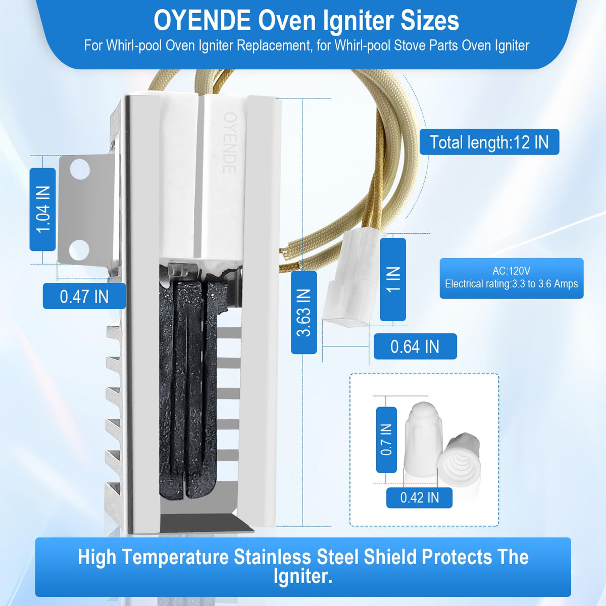 W10918546 Oven Igniter for Gas Stove,for Whirl-pool Oven Igniter-(SF1/2/3,TGP,VSF,WFG,YSF),for Ama-na Es-tate Ma-gic Chef Ro-per Replaces AP6037202 PS11770066 EAP11770066 W10140611 3186491 W10918546VP