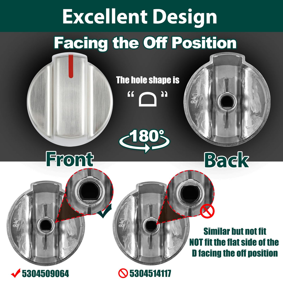 Stainless Steel 5304509064 Stove Knobs Replacement Parts for Frigidaire Gallery Oven Gas Stove Range 5304509929 Stove Top GCRG3060AFC Metal Silver Surface Burner Control Knobs 5 Pcs