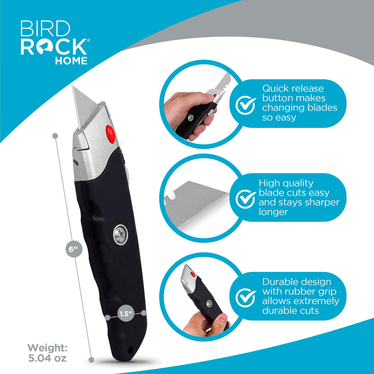 INTERNET'S BEST Premium Utility Knife Set, Retractable Box Cutter with Rubber Handle, Heavy-Duty Cutting for Cardboard, Carpet, Plastic, Retractable Blade, Includes 2 Razor Knives & Extra Blades