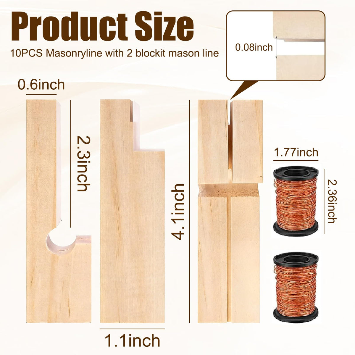10Pcs 4 Inch Wood Masonry Line Blocks Kit with 2 Rolls Polyester Mason Line