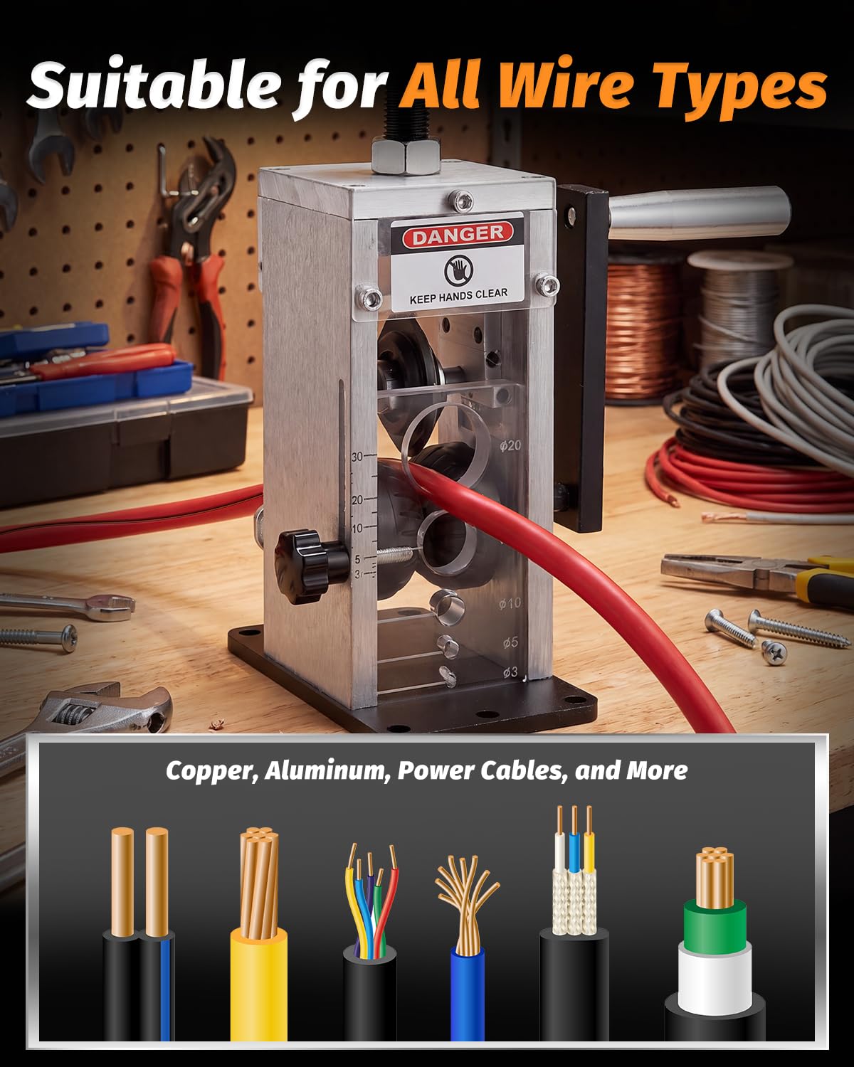 JFHID Wire Stripper Machine, Manual & Drill Driven, Gauge Wire 0.06"-1.18"