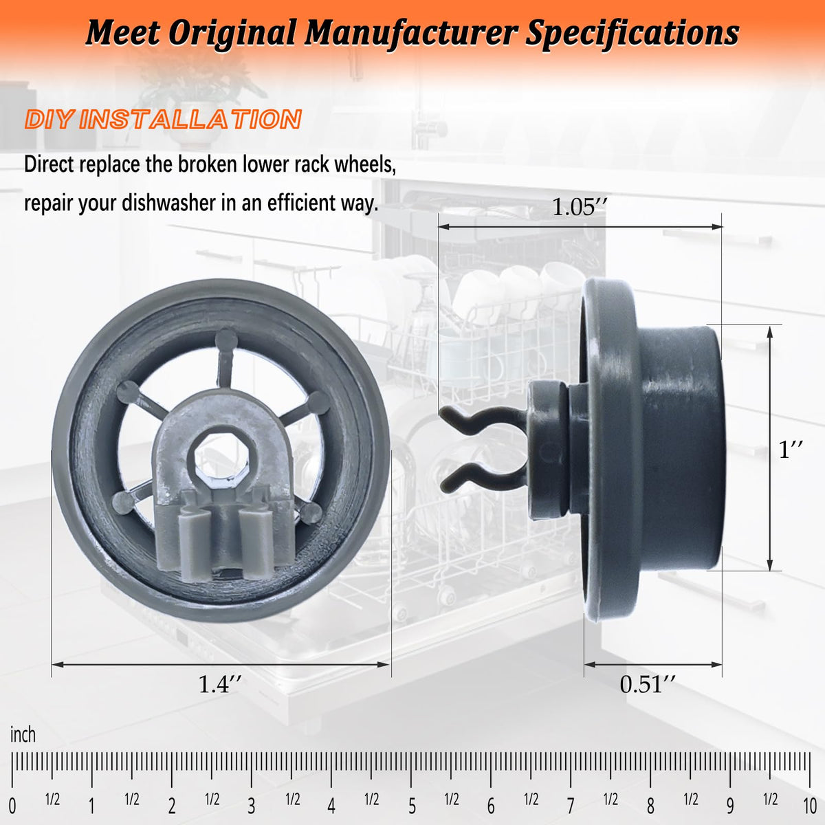 4581DD3003B Dishwasher Lower Rack Wheels 4581DD3003C for LG Dishwasher Lower Dishrack Roller Assembly Replacement Parts 4581DD9002B, PS3523051, PS12075858 (4Pcs)