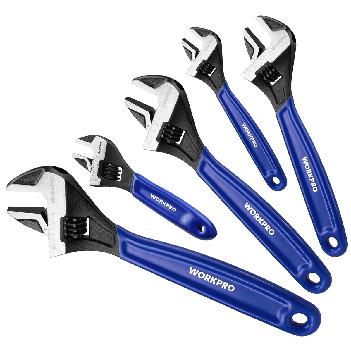 WORKPRO 5 PCS Adjustable Wrench Set, 4", 6", 8", 10" 12" Wide Jaw Wrenches