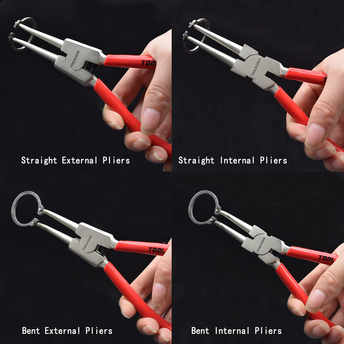TOOLEAGUE 13" Large Snap Ring Pliers Set, Long Circlip Pliers Kit, 4 Pcs