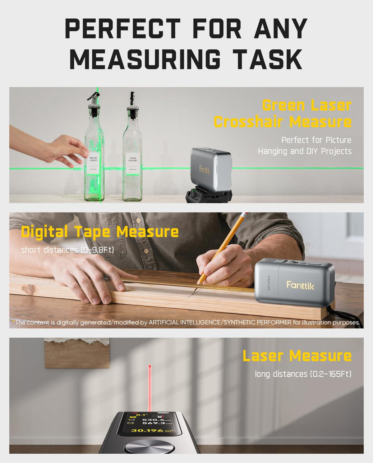 Fanttik A10 Apex 3-in-1 Digital Laser Tape Measure with Cross Line Laser