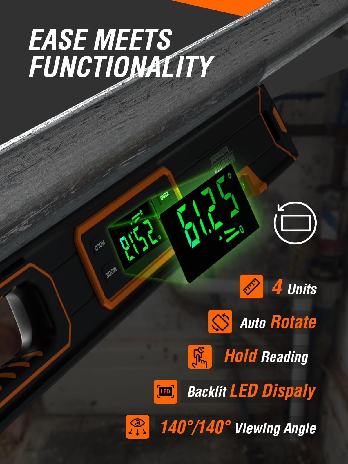 Mecurate 24-Inch Digital Level & Angle Finder, Magnetic, ±0.1°