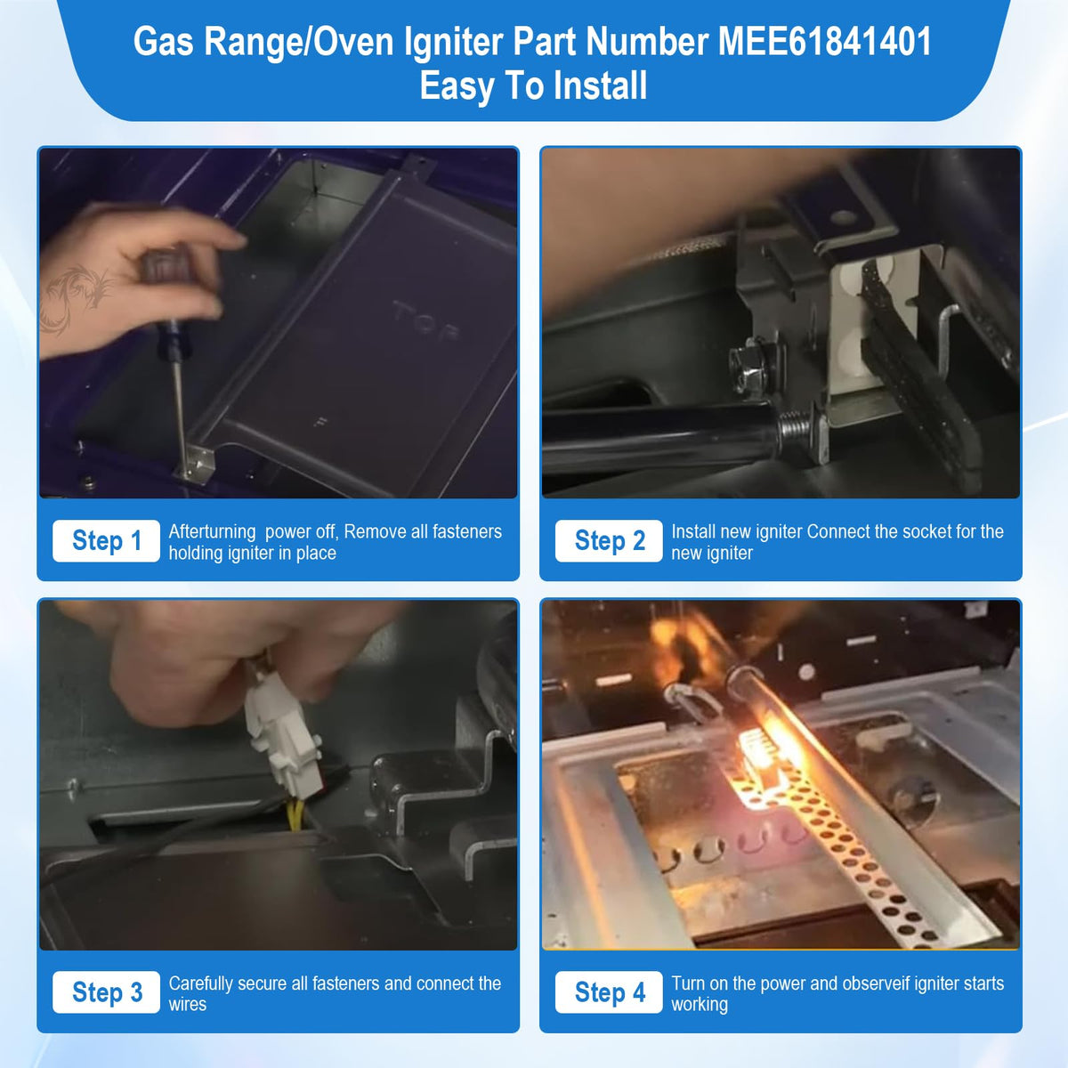 Upgrade MEE61841401 Gas Range Oven Igniter, for LG Oven Igniter Replacement(LRG, LSS, LDG, LSG, LTG), for LG Gas Ranges Igniter, Replaces MEE61841403 MEE63084901 Oven Igniter for Gas Stove.