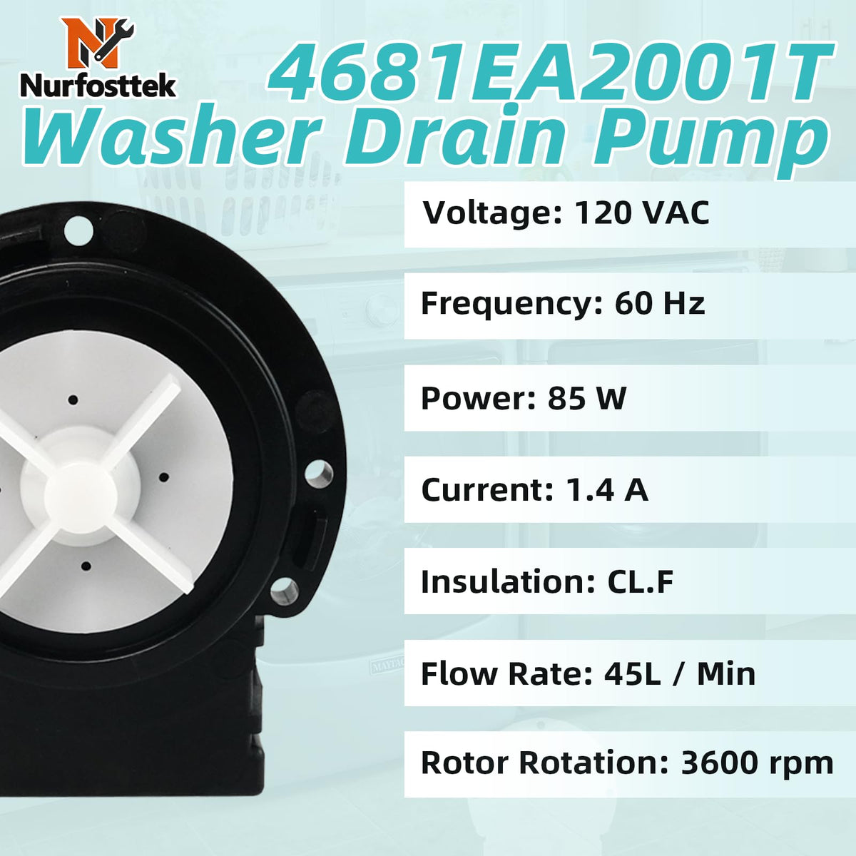 4681EA2001T Washer Drain Pump, Fit for Kenmore, LG, Replaces 4681EA1007D