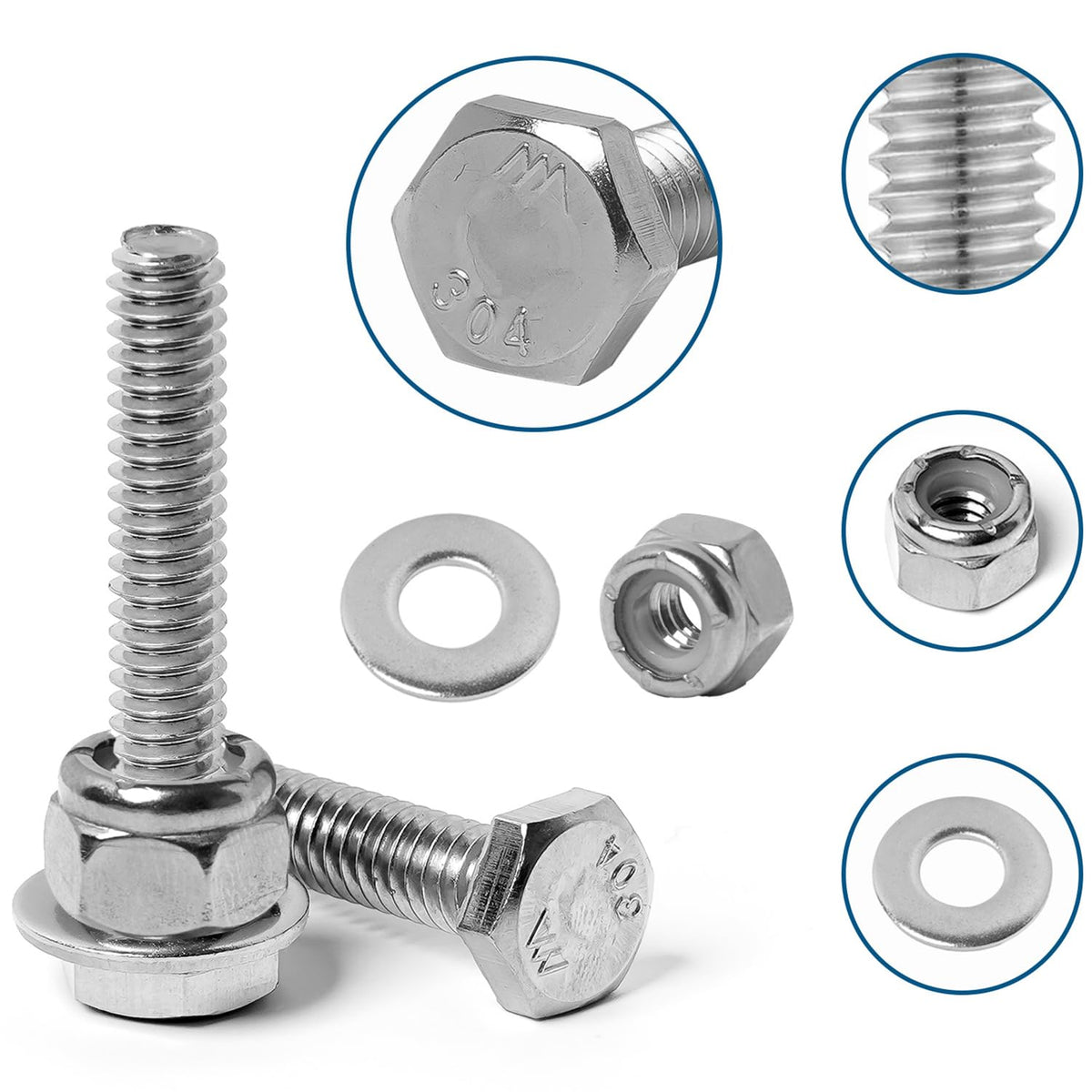 Stainless Steel 1/4-20 Hex Bolt Assorted with Nylon Insert Lock Nut Washer