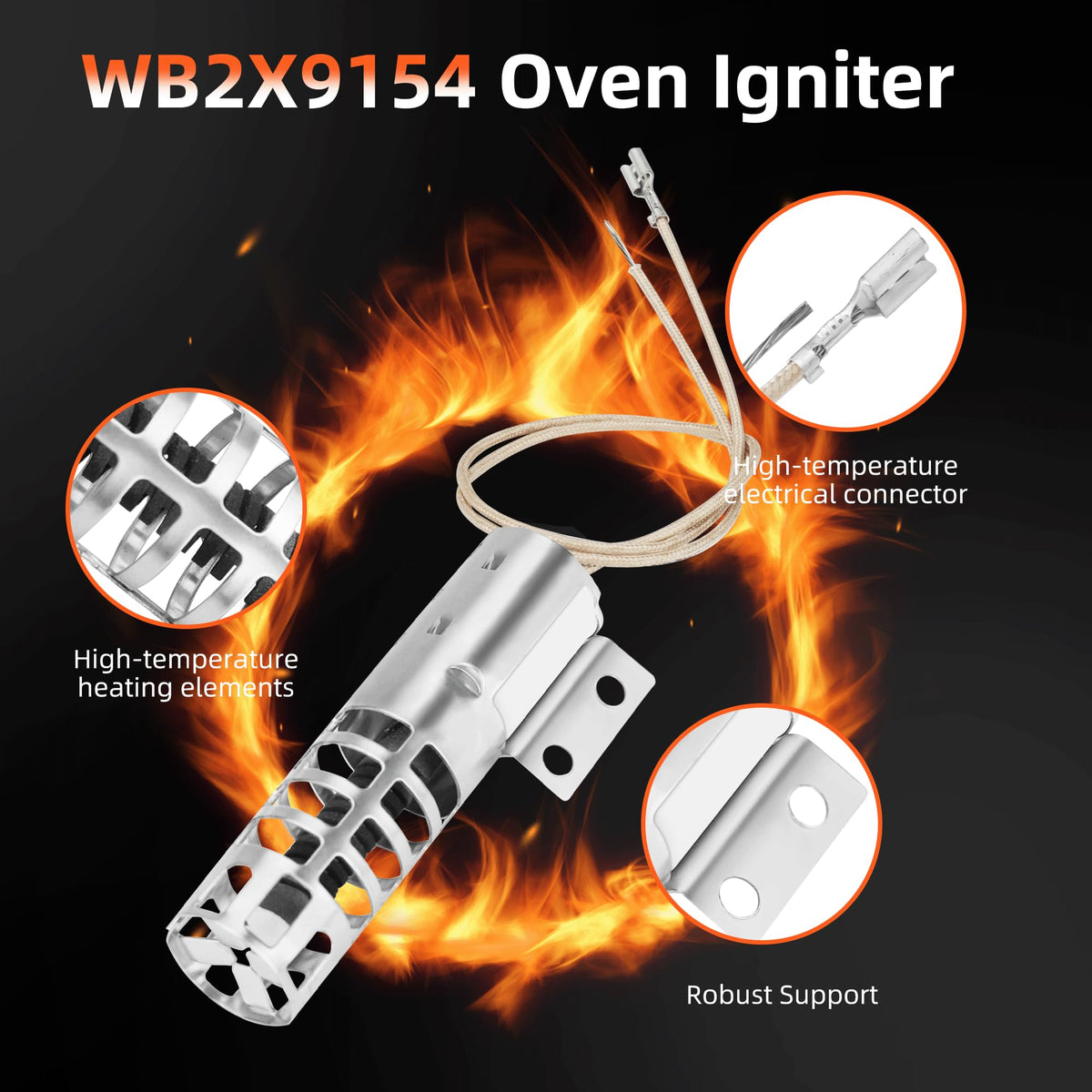 Upgraded WB2X9154 XL44 Oven Igniter Replacement for GE Round Gas Stove Range Igniter WB02X9154 WB13K10027 WB13K (3-1/2 Inches long 120V 2.5-3.0 A) by APPLIANCEMATES