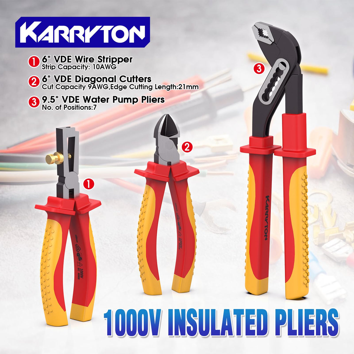 KARRYTON 14PCS 1000V Insulated Electrician Tool Set