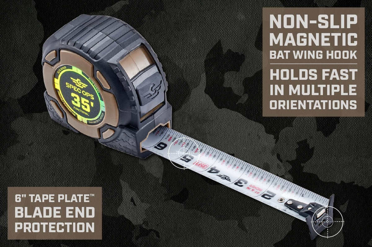 Spec Ops Elite Heavy Duty Tape Measure, Premium, 35' Magnetic + Fractional