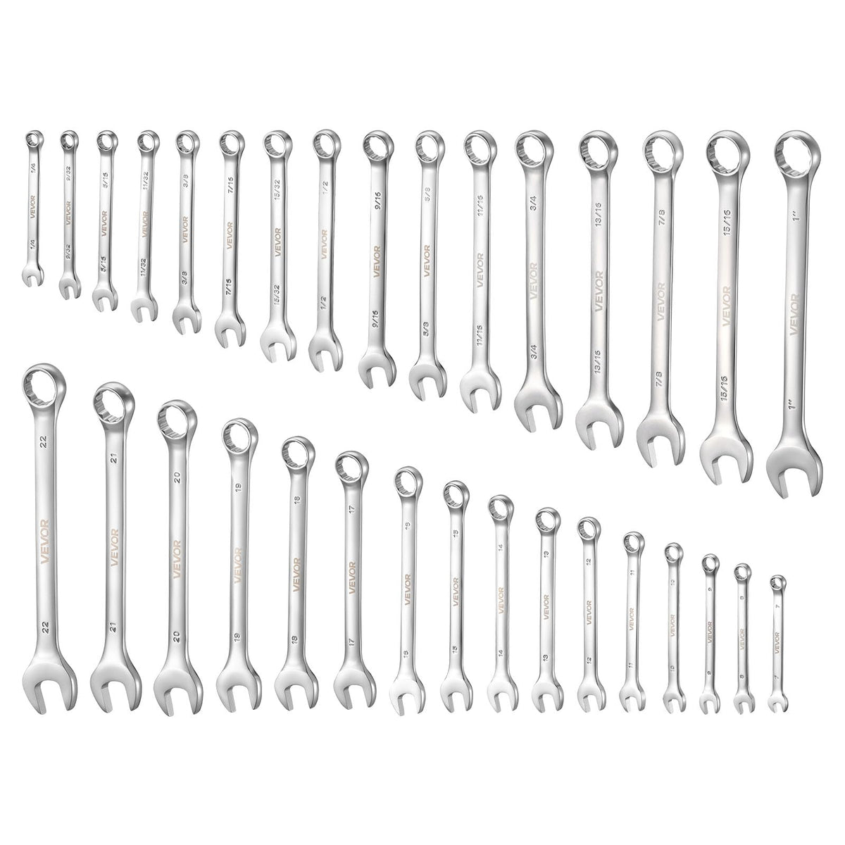 VEVOR 32-Piece Combination Wrench Set, Metric 7-22mm, SAE 1/4"-1"