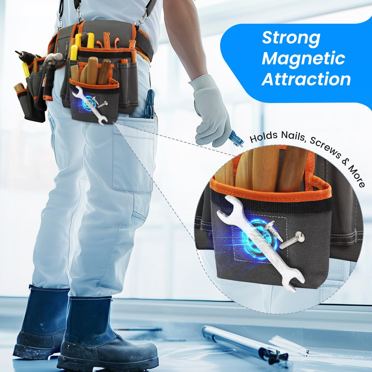 Tool Belt with Suspenders for Men, Professional Heavy Duty Tool Pouch