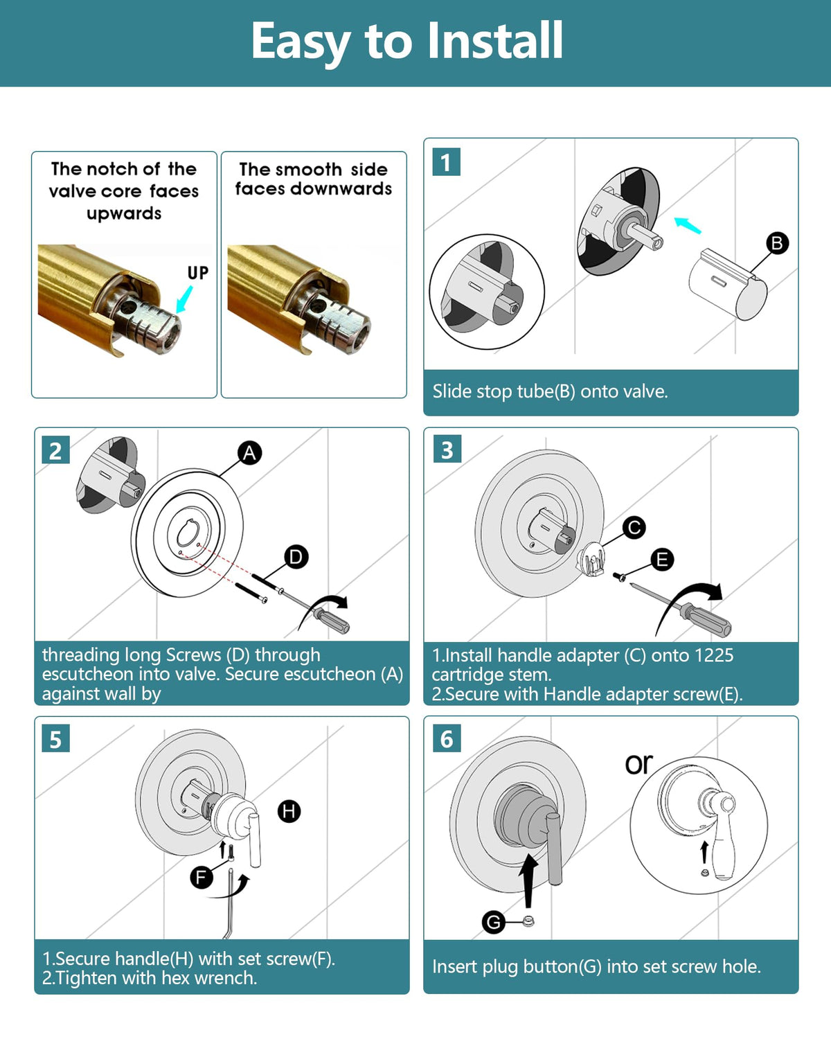 Replacement for Moen Fit Chateau Valve Shower Faucet Trim Kit Only(Valve& Catridge Not Inclued), Pull-on Push-off Design Knob Elegant Handle