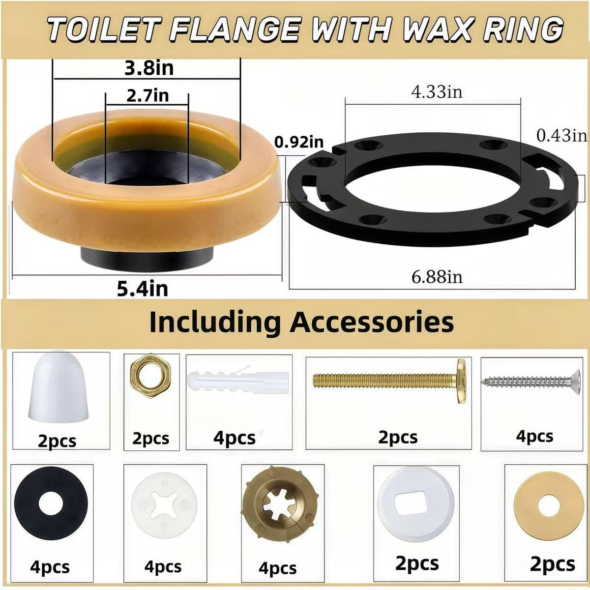 Toilet Flange Repair Kit with Wax Ring for Toilets Install or Leaking Toilet Wax Ring Replacement Kit Include Mounting Hardware Fits 3-inch or 4-inch Waste Lines