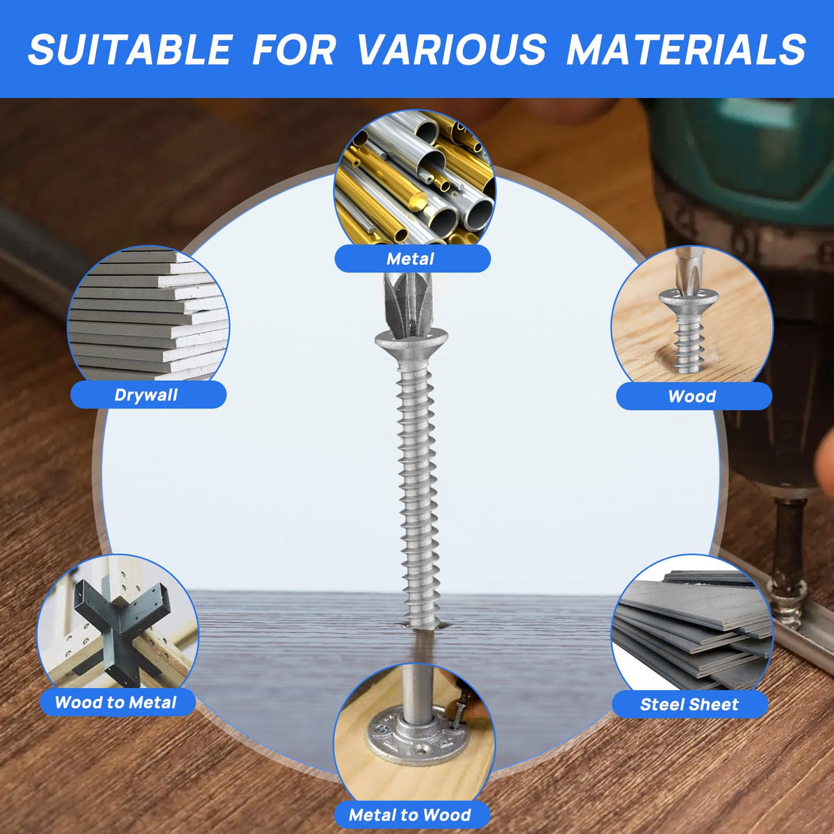 Besitu 430Pcs Self Tapping Screws for Metal, 410 Stainless Steel #8#10 Sheet Metal Screws Assortment, Truss Head & Hex Head & Pan Head Self Drilling Screws, Length 1/2" to 2"