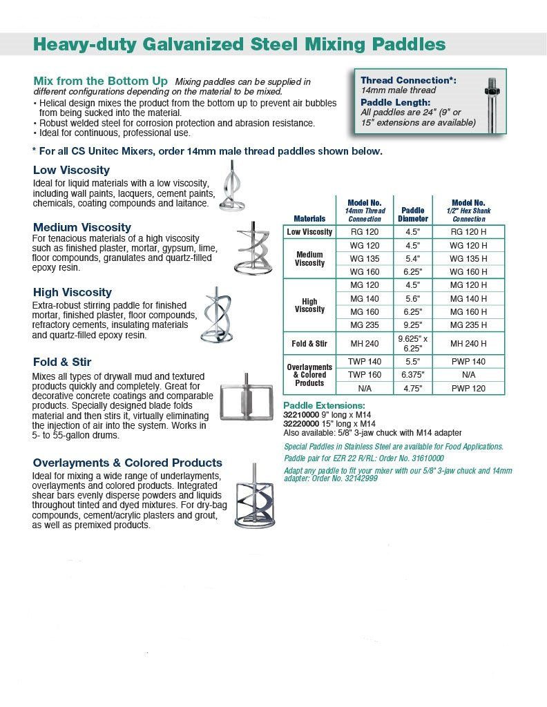 CS Unitec MG 120 4.5" High-Viscosity Mixing Paddle