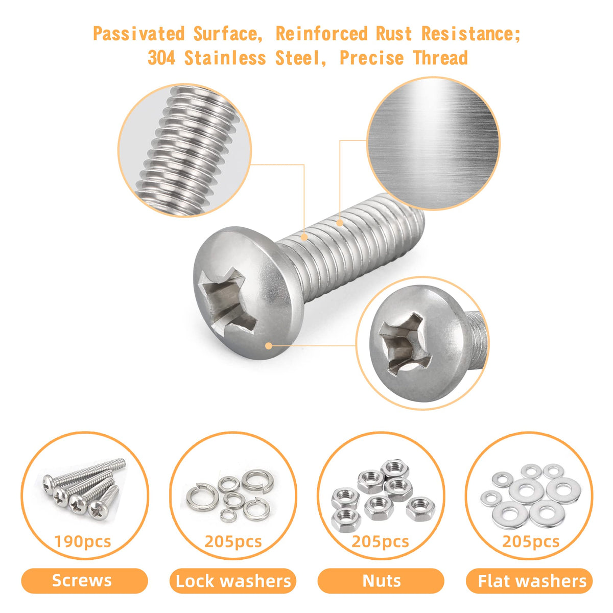 815pcs Machine Screws Assortment Kit,#10-24 #8-32 #6-32 Phillips Pan Head nut and Bolt Assortment Kit (with Lock&Flat washers・Wrenches) Stainless Steel Screw Bolt nut washers Assortment kit with case