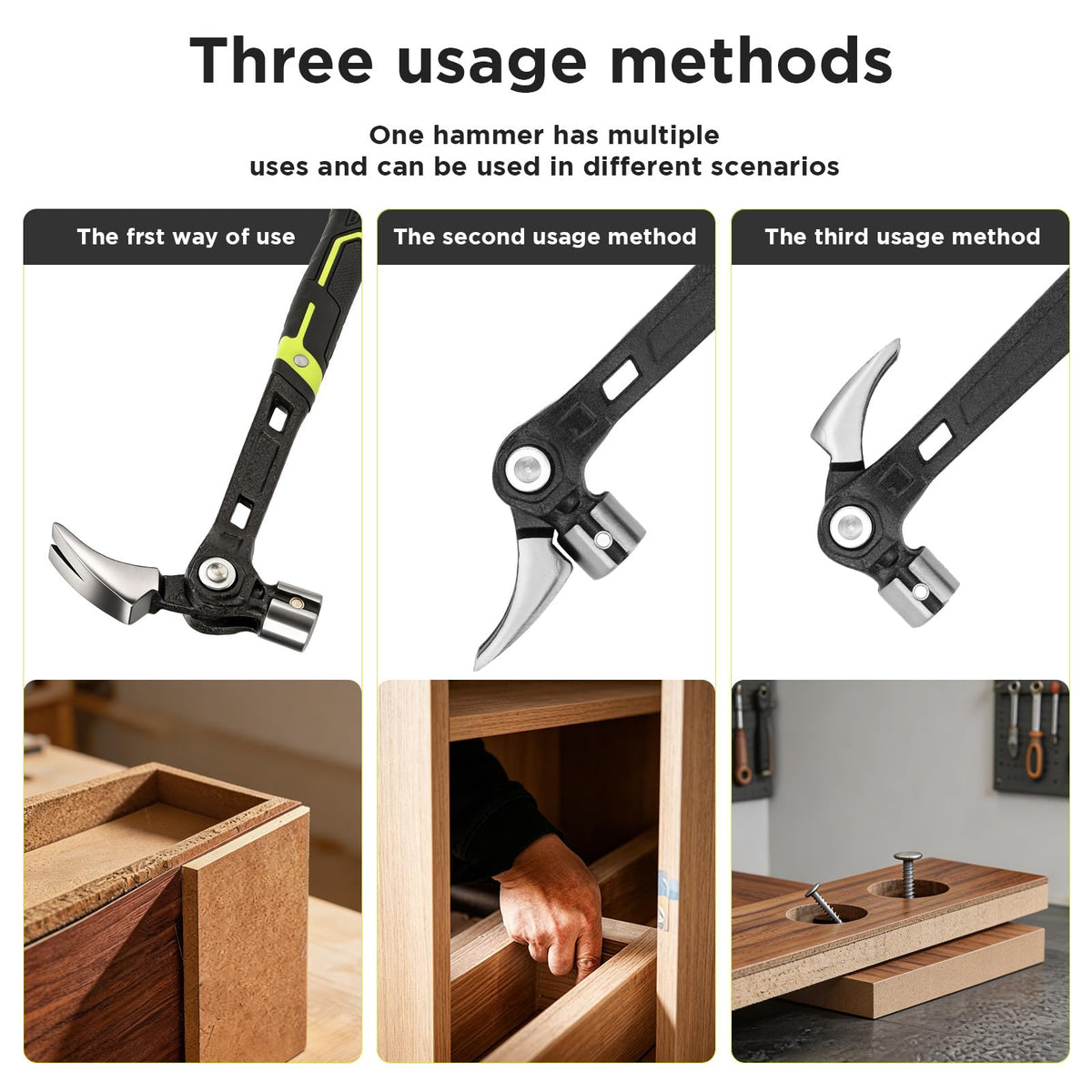Claw Hammer with Magnetic Nail Starter, Shock-Absorbing Grip