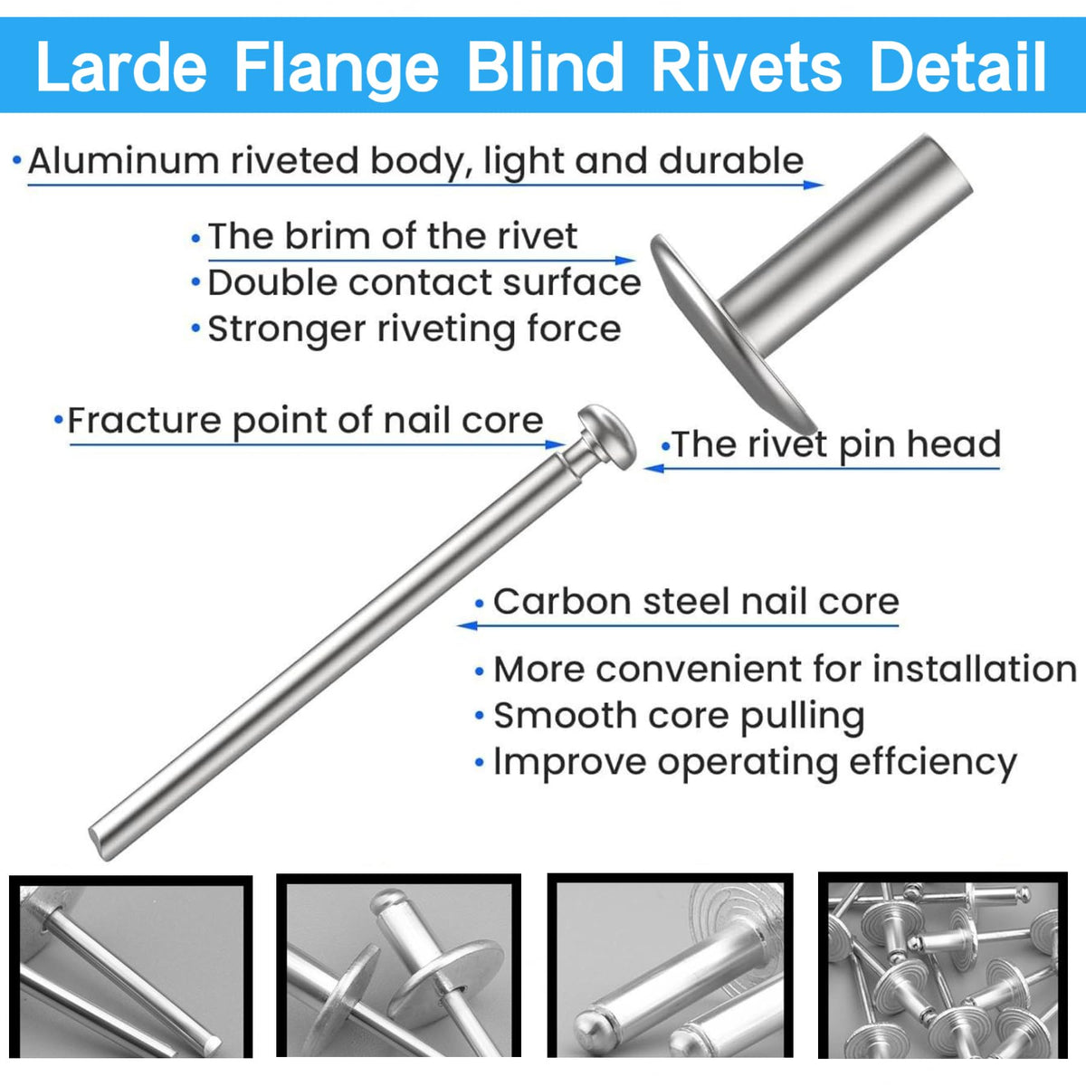 LAZIRO215PCS Pop Rivets Assortment Kit, Large Flange Aluminum Rivets(1/8" 5/32" 3/16") Assorted Blind Rivets with Case(Silver) (Rivets Assortment Kit)