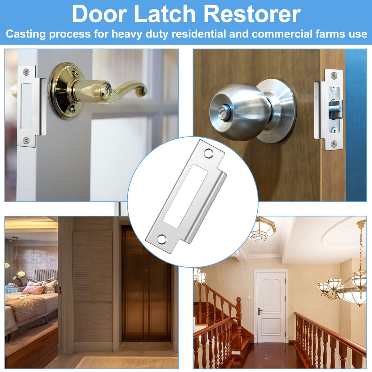 Haiabei 6Pcs 4-7/8" Zinc Plated Strike Plate Universal Door Strike Plate Replacement Lock Strike Plate T Strike Deadbolt Strike Plate Door Backplate Iron with Brushed Zinc Finish for Use(Large Hole)