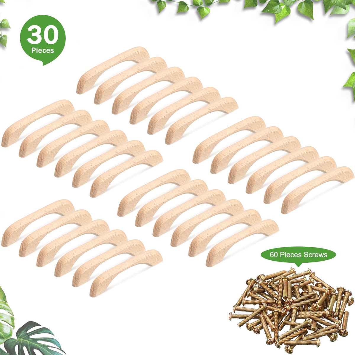 Chunful 30 Pcs Wood Drawer Pulls,Cabinet Pulls Handles, Wood Color