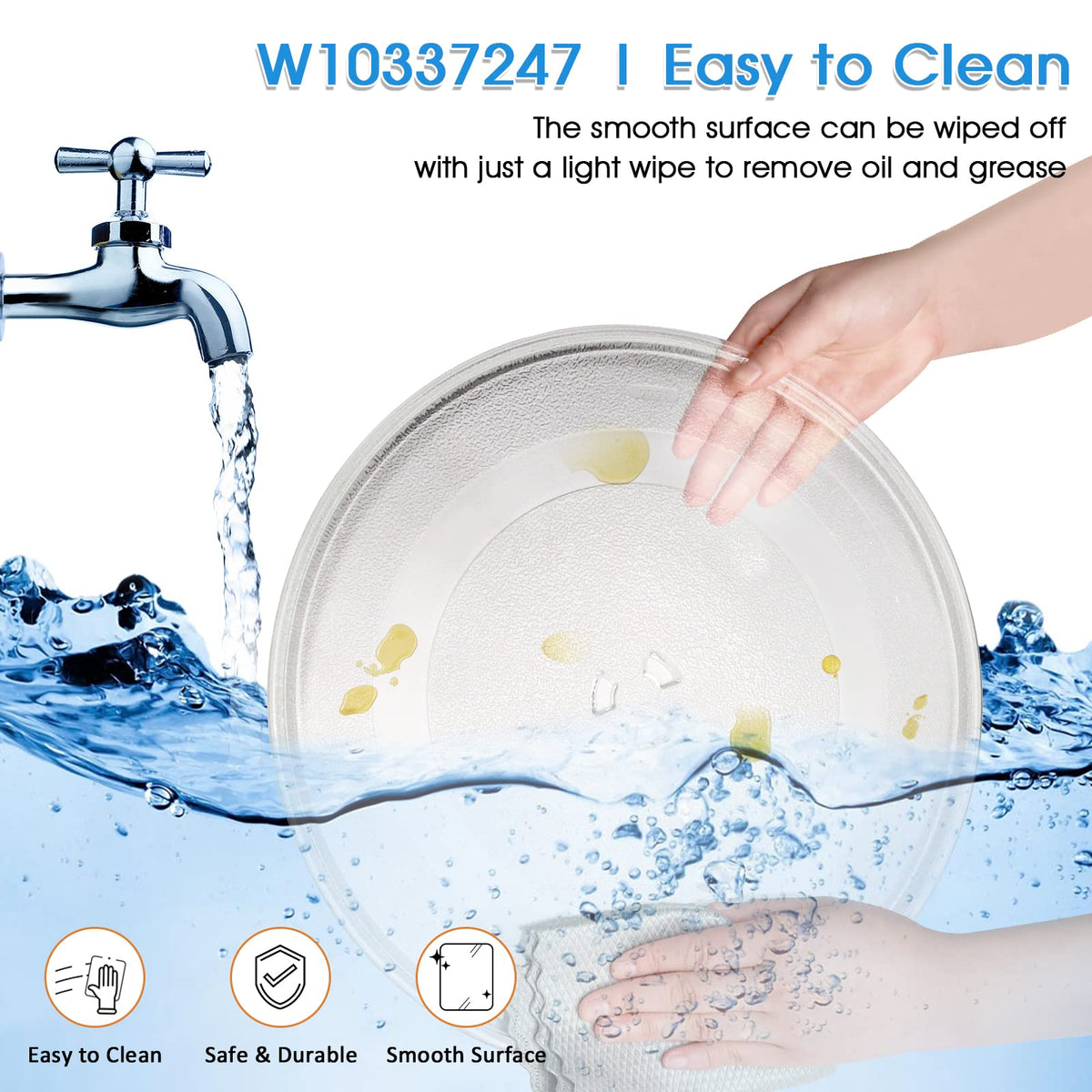 12 inch Microwave Glass Plate Replacement for Whirl-pool Microwave Glass Turntable Plate W10337247 WPW10337247 W11367904 W11335034 W11291538 W11443145 and other 1.5 & 1.7 Cubic Foot by Fetechmate