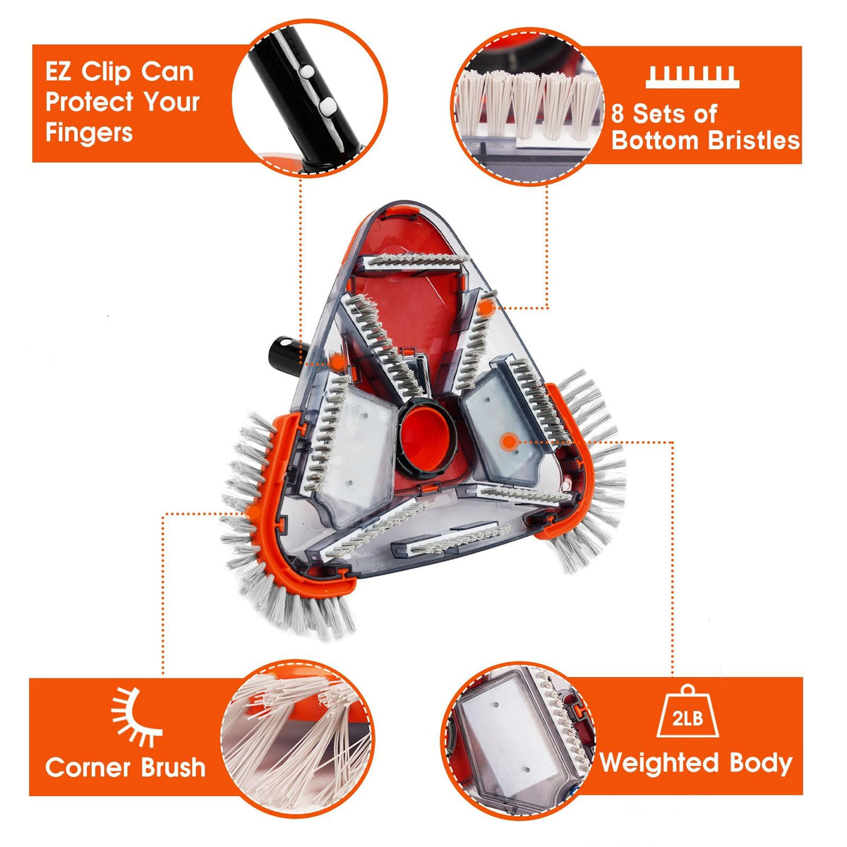 TidyMister Pool Vacuum Head with Direction-Control Handle & Side Brush -Swimming Weighted Triangular Brush Vac with Universal Rotatable Adapter-Deep Clean for Vinyl Liner,Inground & Above Ground Pools