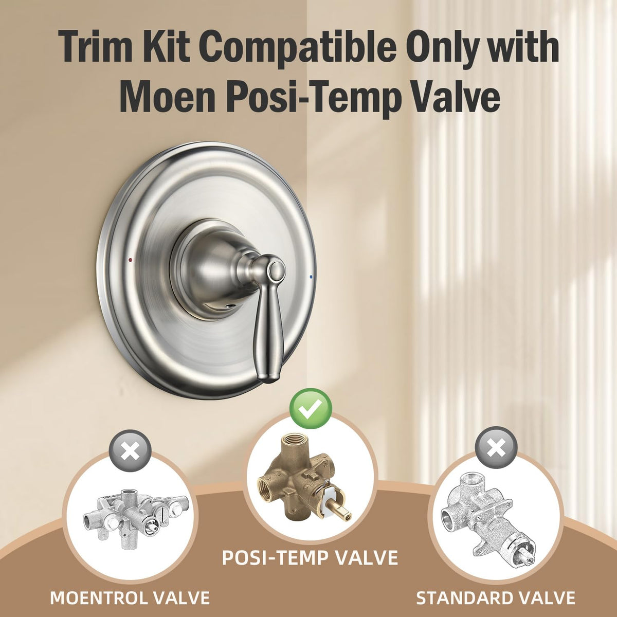 Replacement for Moen T2151 Brantford Posi-Temp Valve Trim Kit, Pressure Balancing Tub and Shower Lever Handle，Chrome