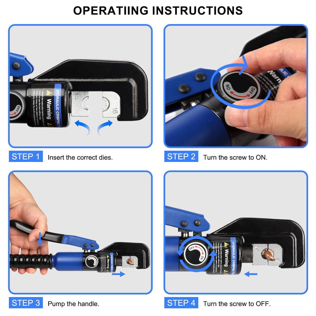 Solsop Hydraulic Crimping Tool 10 Ton with 9 Hex-Dies, 12–2/0 AWG