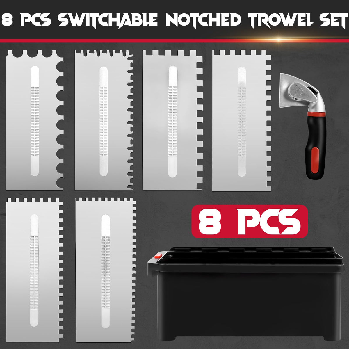 Switchable Tile Trowel Set – 6 Interchangeable Notched Blades